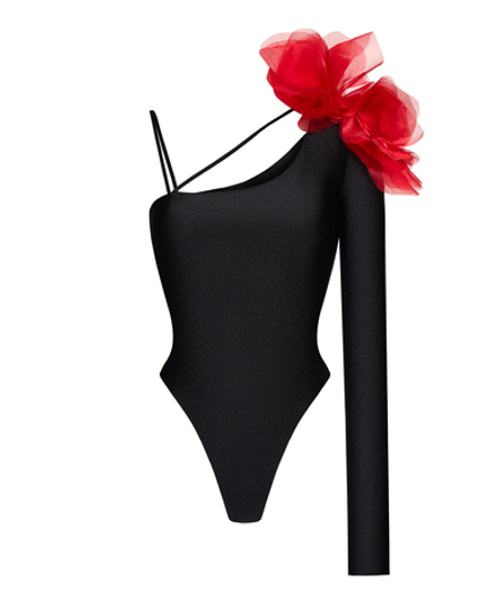 Боди на одно плечо с цветком