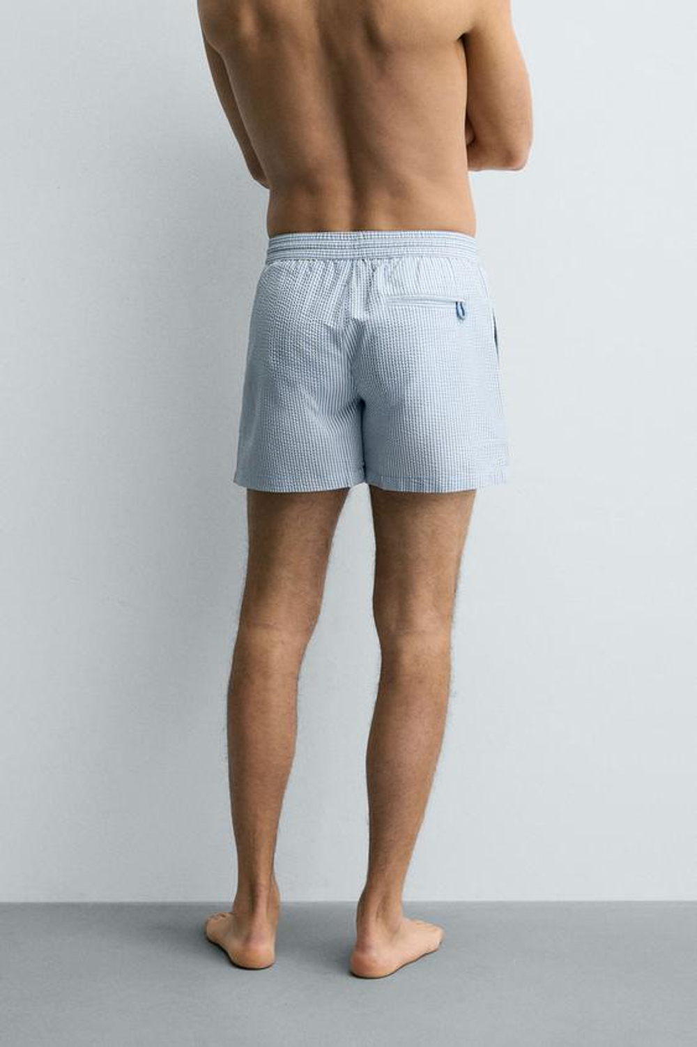 ZARA ПЛАВКИ ИЗ ЖАТОЙ ТКАНИ, НЕБЕСНО-ГОЛУБОЙ