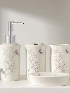 Набор аксессуаров для ванной комнаты Доляна «Изящество», 4 предмета (дозатор 250 мл, мыльница, 2 стакана)