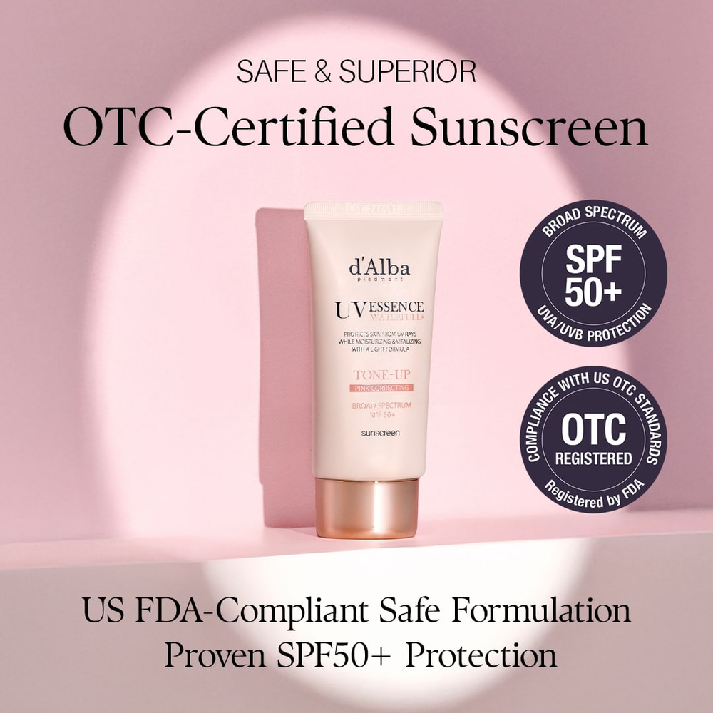 d'Alba, UV Essence Waterfull + Sunscreen, корректирующий розовый тон, SPF 50+, 50 мл (1,69 жидк. Унции)