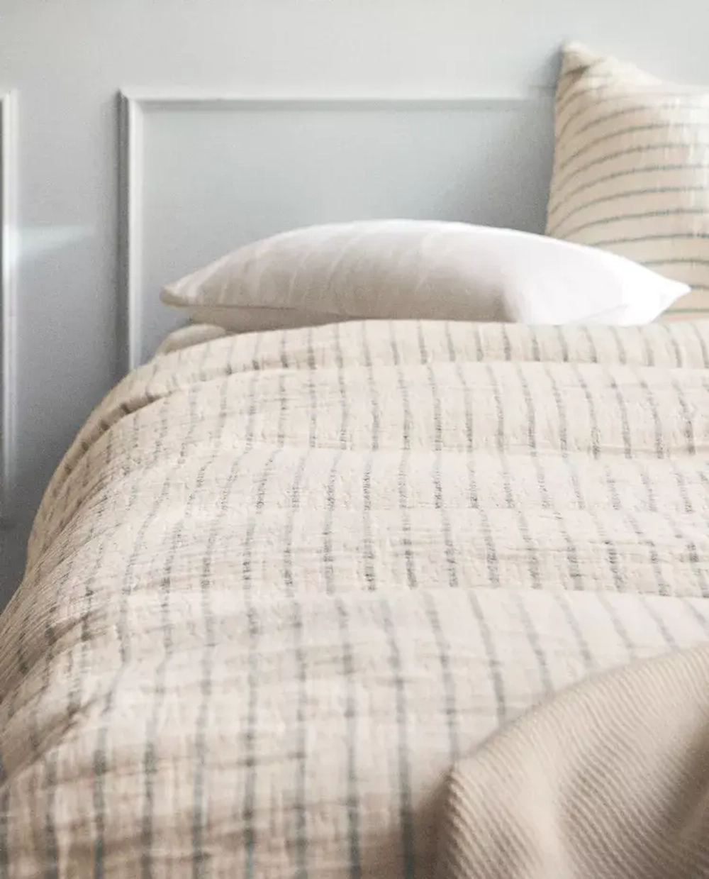 ZARA HOME ДЕТСКОЕ ПОКРЫВАЛО ИЗ МУСЛИНА В ПОЛОСКУ, ЗЕЛЕНЫЙ