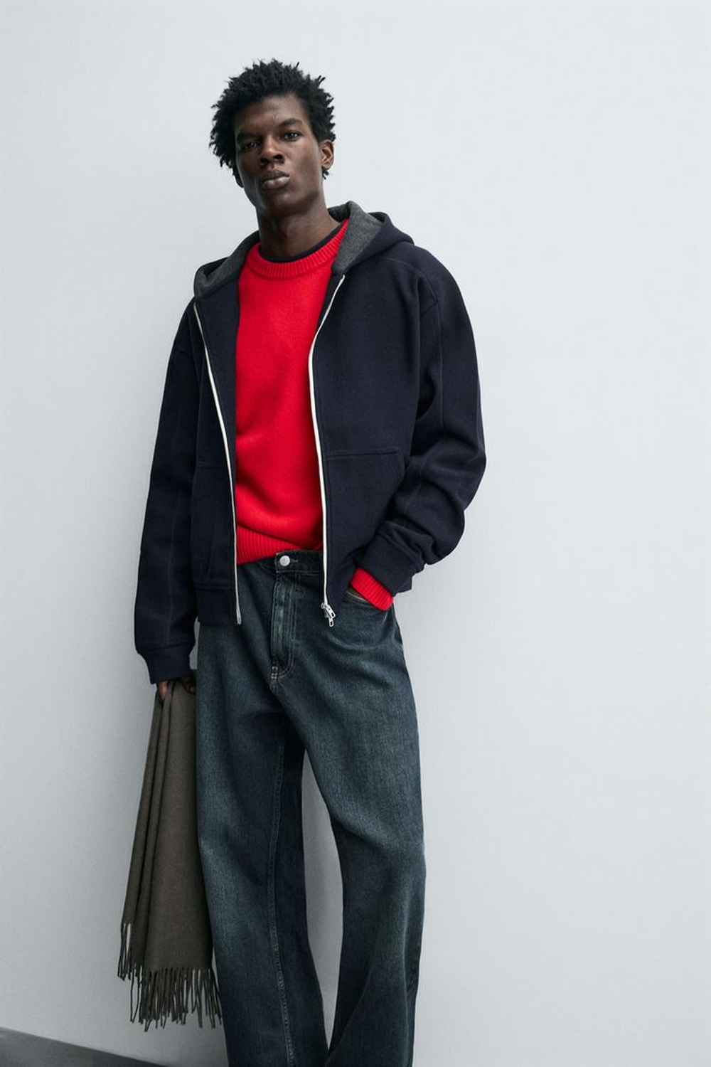 ZARA ФЕТРОВОЕ ХУДИ С КАПЮШОНОМ, МОРСКОЙ СИНИЙ