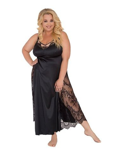Длинная сорочка plus size с кружевными вставками (Размер: 6X) (Цвет: черный)