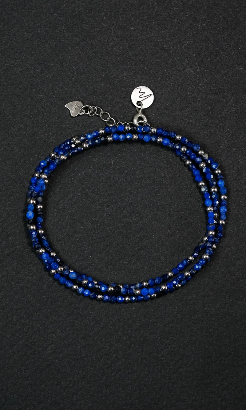 Цепочка "Memo about Finance" из лазурита с серебряными бусинами на замочке 47-54 см