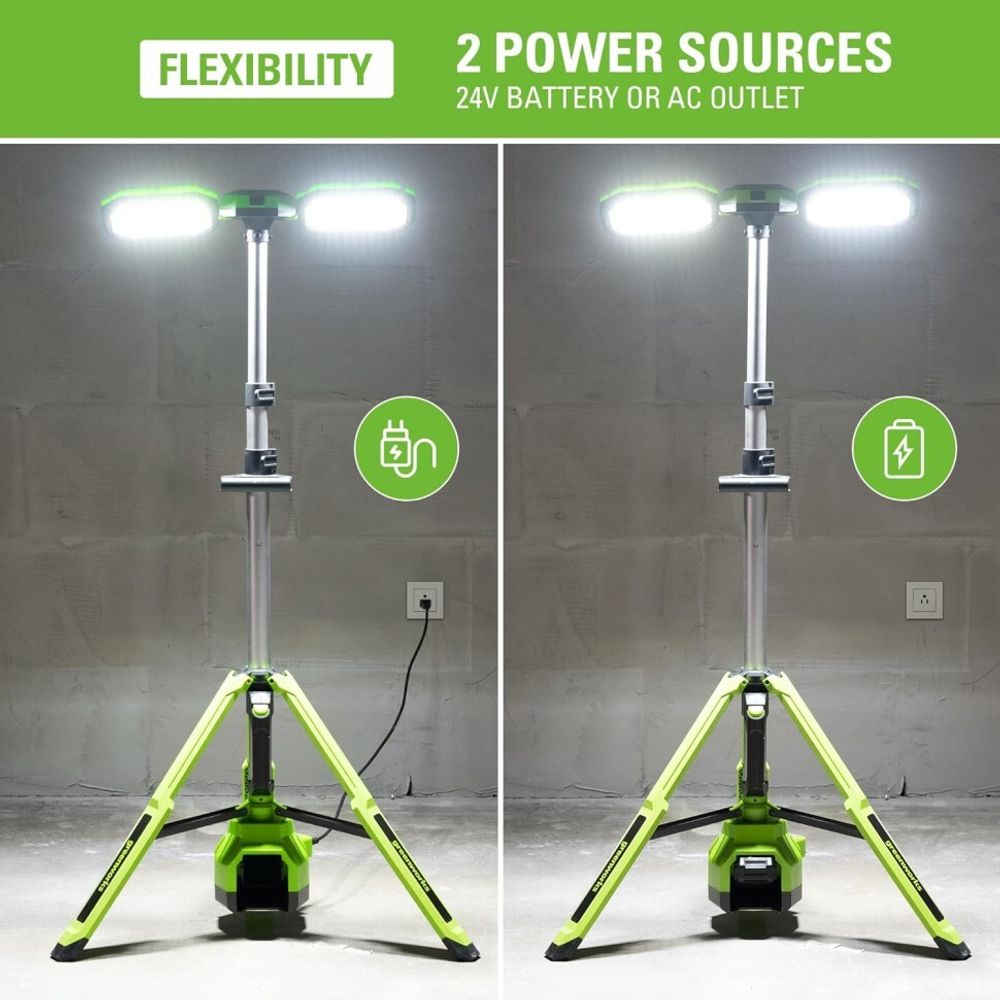 Мачта осветительная аккумуляторная Greenworks GPT-STL Арт.3503207, 24V /110-240V, 3000 лм, без АКБ и ЗУ