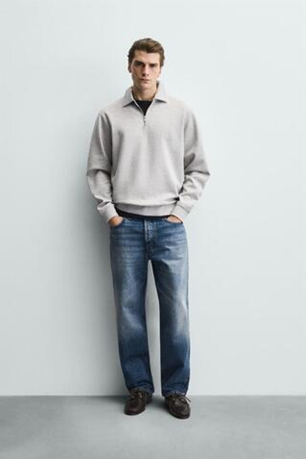 ZARA ТОЛСТОВКА-ПОЛО INTERLOCK НА МОЛНИИ, СЕРЫЙ МЕЛАНЖ