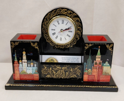 Настольный набор с часами с ручной росписью Палех "Москва " №2