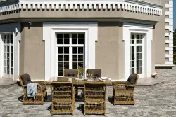 "Цесена" обеденная группа плетеная из искусственного ротанга, цвет соломенный