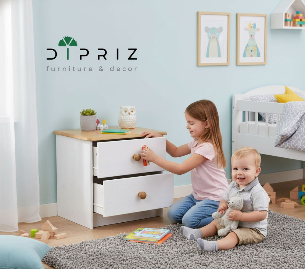 Прикроватная тумба, 43х34х40, Хаба, с ящиками, для спальни и прихожей, массив дерева, белый/антик, Dipriz