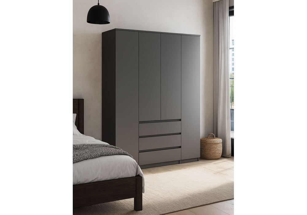 Шкаф Woodville Сибити четырехстворчатый графит серый