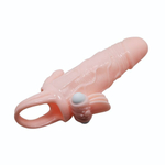 Удлиняющая насадка с вибрацией и маленьким отростком для массажа преданусной зоны (Цвет: телесный)