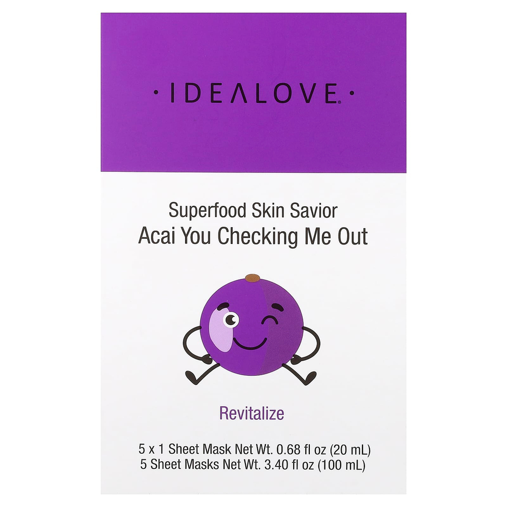 Idealove, Superfood Skin Savior, маска с суперфудами, асаи, 5 шт. по 20 мл (0,68 жидк. унции)