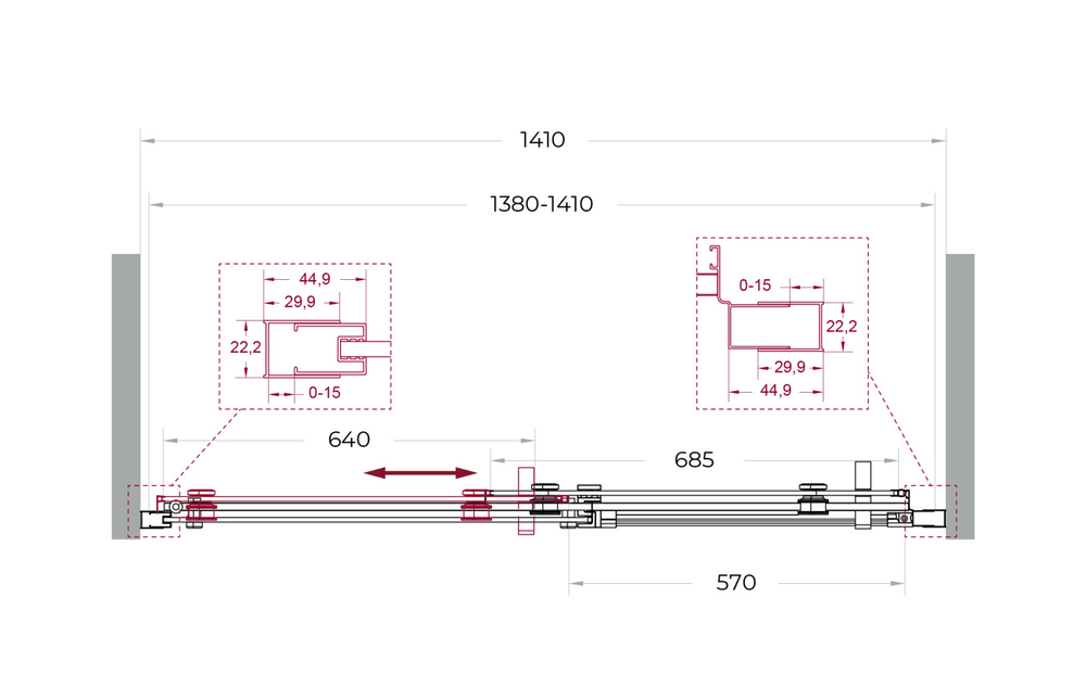 Душевая дверь шириной 141см BelBagno MARINO-2-BF-1-140-C-CR профиль хром, стекло прозрачное