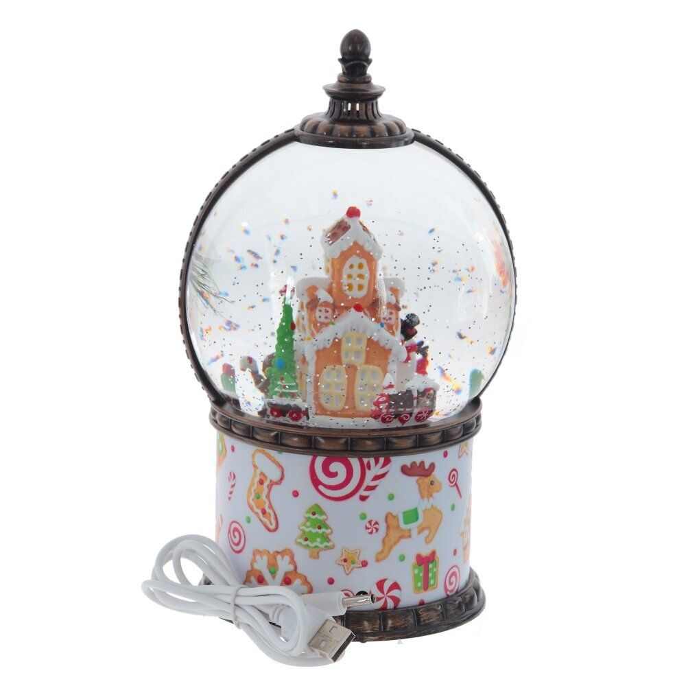 GAEM Фигурка декор в шаре "Пряничный дом" (подсвет, муз, вьюга, движ, AAх3 н/п +USB 100 см), L13 W13 H21