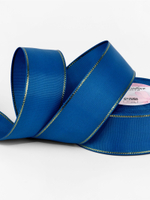 Лента репсовая, с золотым люрексом, 40 мм, синяя №040, 10508047