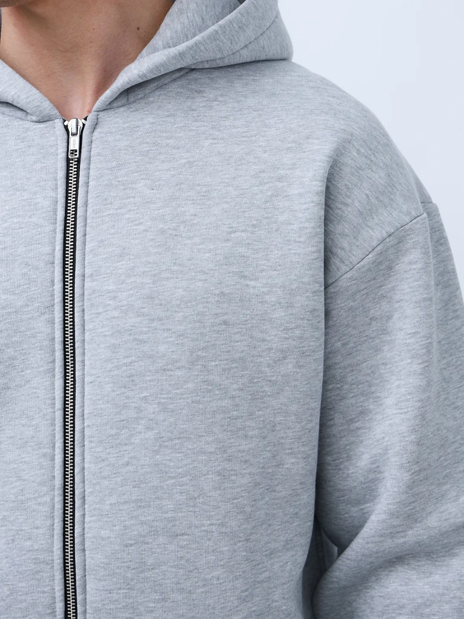 Худи оверсайз на молнии с начёсом (серый-меланж)