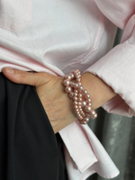 Браслет "Одри" переплетеные нити жемчуга Майорка в оттенке розовый щербет , оттенок золото