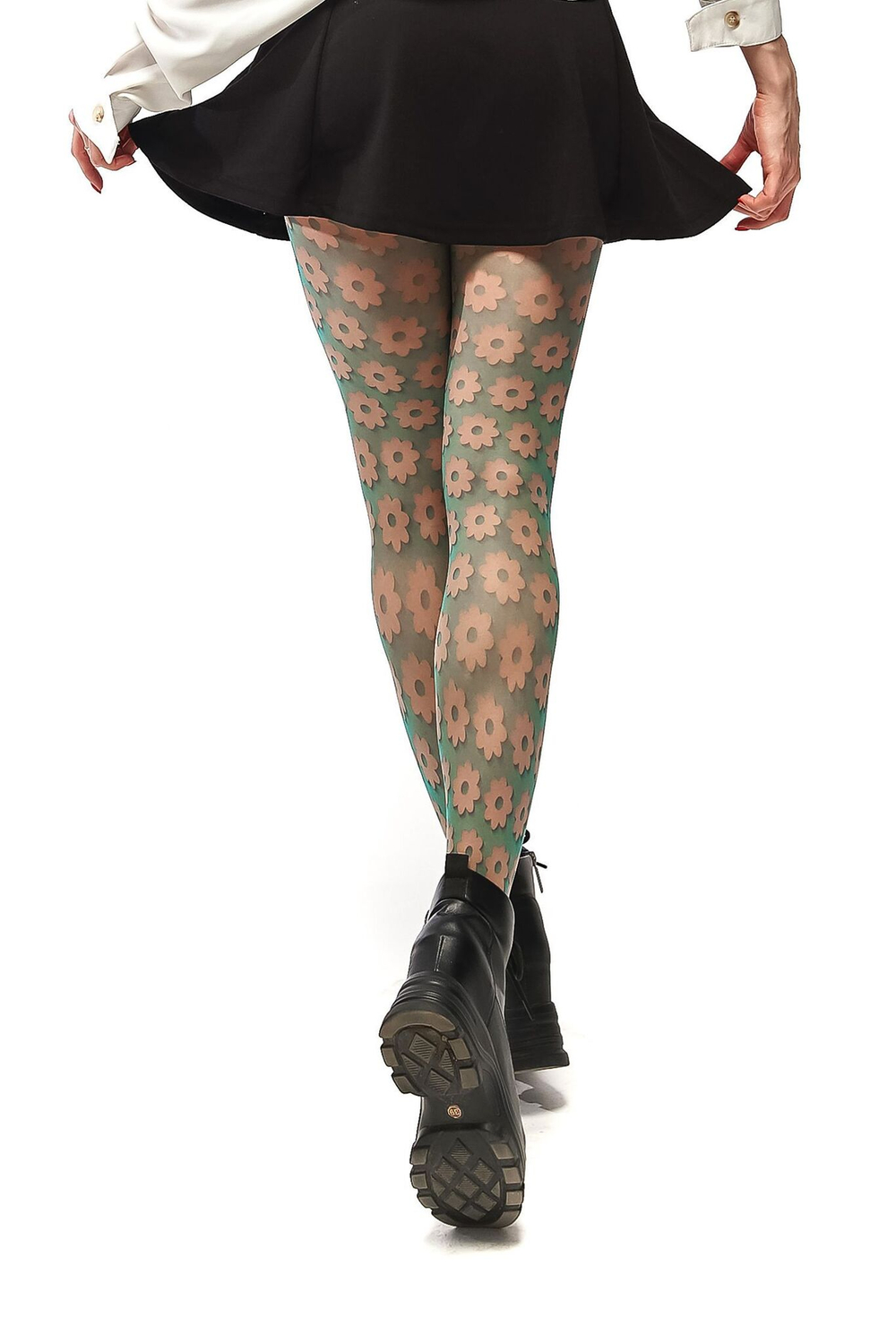 Яркие колготки с цветочным рисунком (Размер: S-M-L) (Цвет: бежевый)