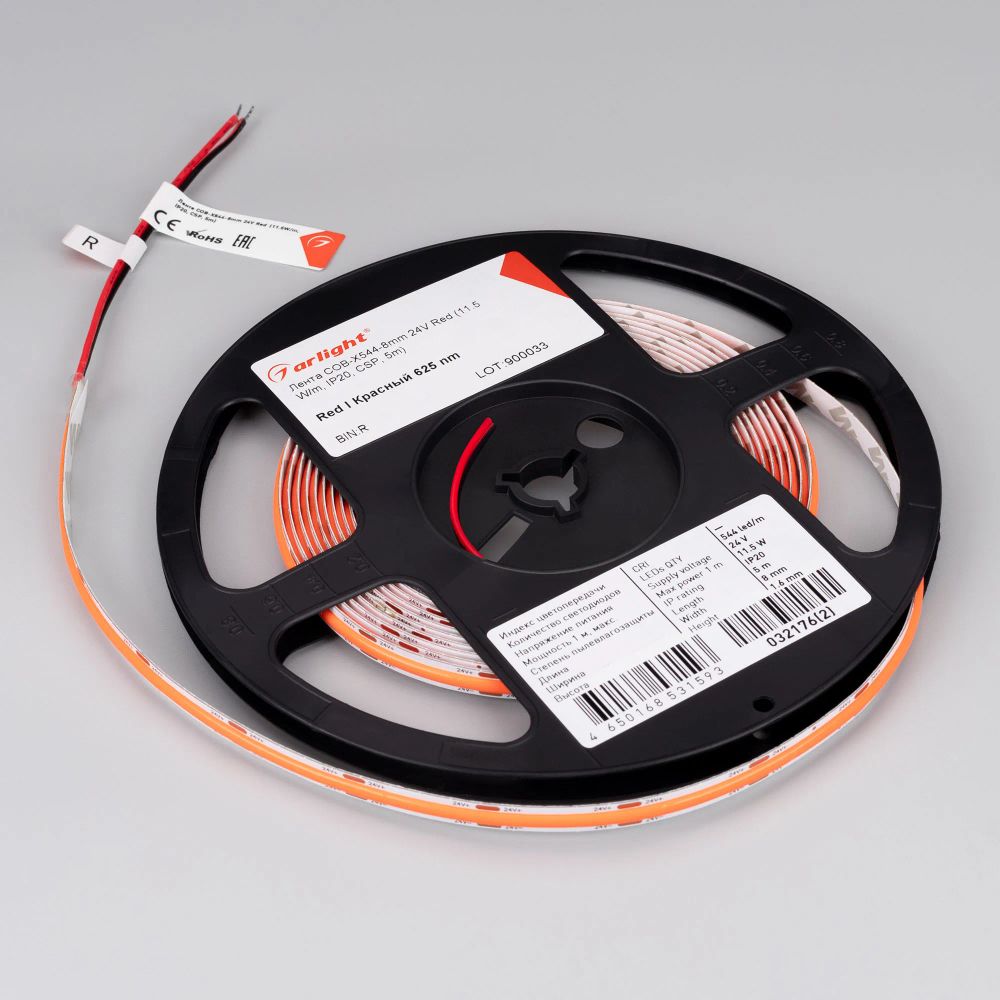 Светодиодная лента COB-X544-8mm 24V Red (11.5 W/m, IP20, CSP, 5m) (Arlight, 11.5 Вт/м, IP20) 032176(2)