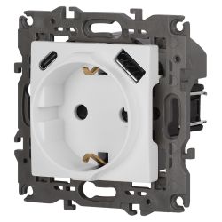 Розетка ЭРА Elegance 14-4108-01М 2P+E 16A-250В со шторками с USB type-A+C 5В-3А белый матовый | Эра Elegance
