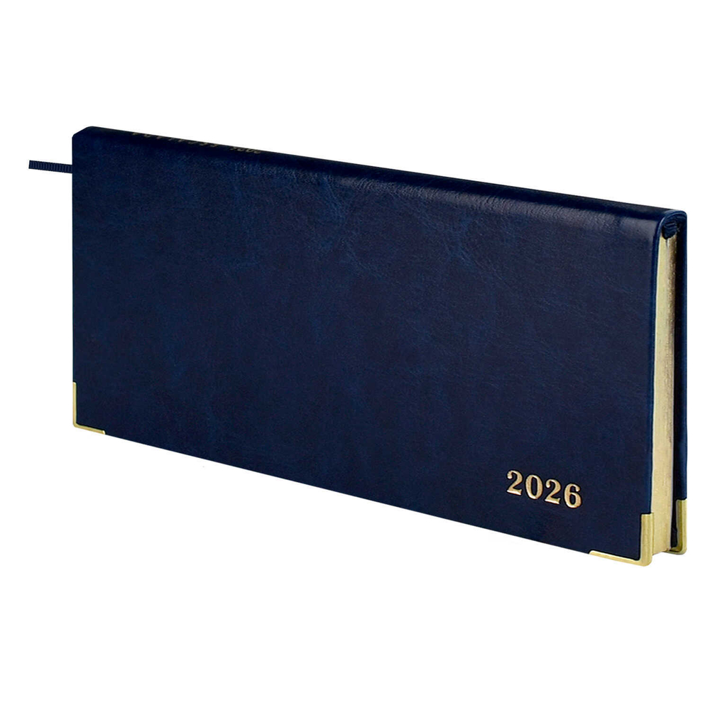 Еженедельник датированный 2026 ESCALADA, 170х88 мм, 64 л., арт. 70386/ 40 САРИФ СИНИЙ (кожзам: интегральный переплёт, материал обложки: искусственная кожа "Сариф"; декор: металлические уголки, тиснение фольгой; способ крепления блока: ниткошвейный; в