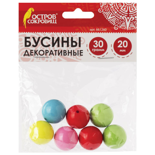 Бусины для творчества "Шарики", 20мм, 30г, 5 цв, ОСТРОВ СОКРОВИЩ