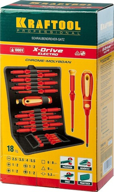 KRAFTOOL Х-Drive Electro, 18 предм, набор высоковольтных отверток (220092-H18)