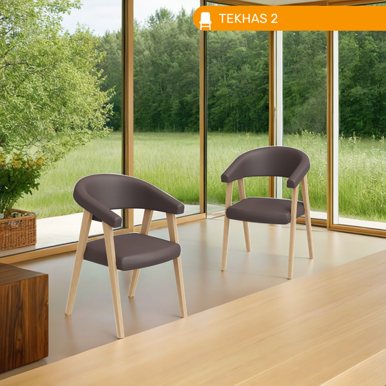 Стул кресло TEKHAS 2, цвет светлое дерево + ткань экокожа 154 шоколадная