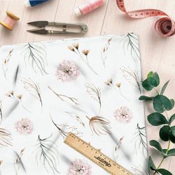 Ткань интерлок тонкие веточки с цветами