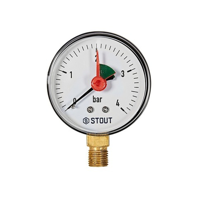 Манометр радиальный STOUT - 1/4" (D63 мм, шкала 0-4 бар, с указателем предела)
