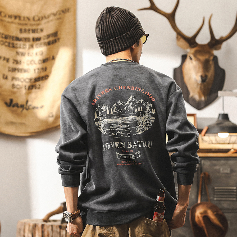 Мужской свитшот американского ретро стиля, круглый вырез, весна-осень, модный брендовый с принтом