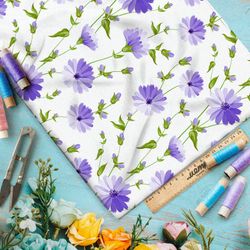 Ткань барби васильки и сочная листва на бежевом фоне