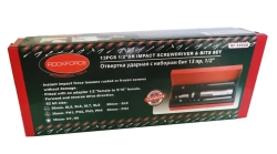 Отвертка ударная с набором бит и адаптером,13пр 1/2''(F)х5/16''(F) (PH 1,2,3,4х36мм, PH3х80мм, SL 5,6,7,8х36мм, SL8х80мм, H 7,8х36мм) в метал. кейсе RockForce##Rock FORCE RF-5064A