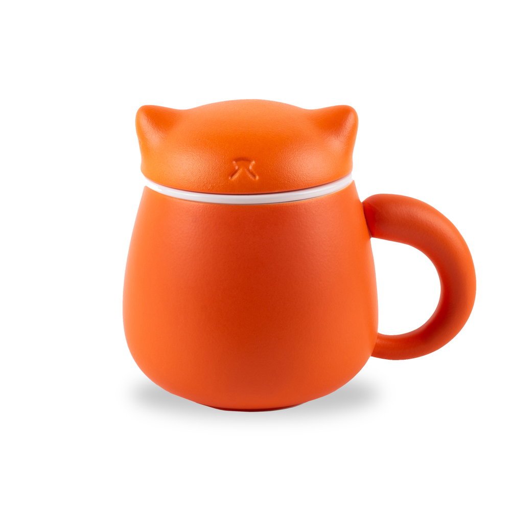 266136Y2 УЦЕНКА Кружка "Котик" с заварочной колбой, 300мл, h=100мм, оранжевый керамика