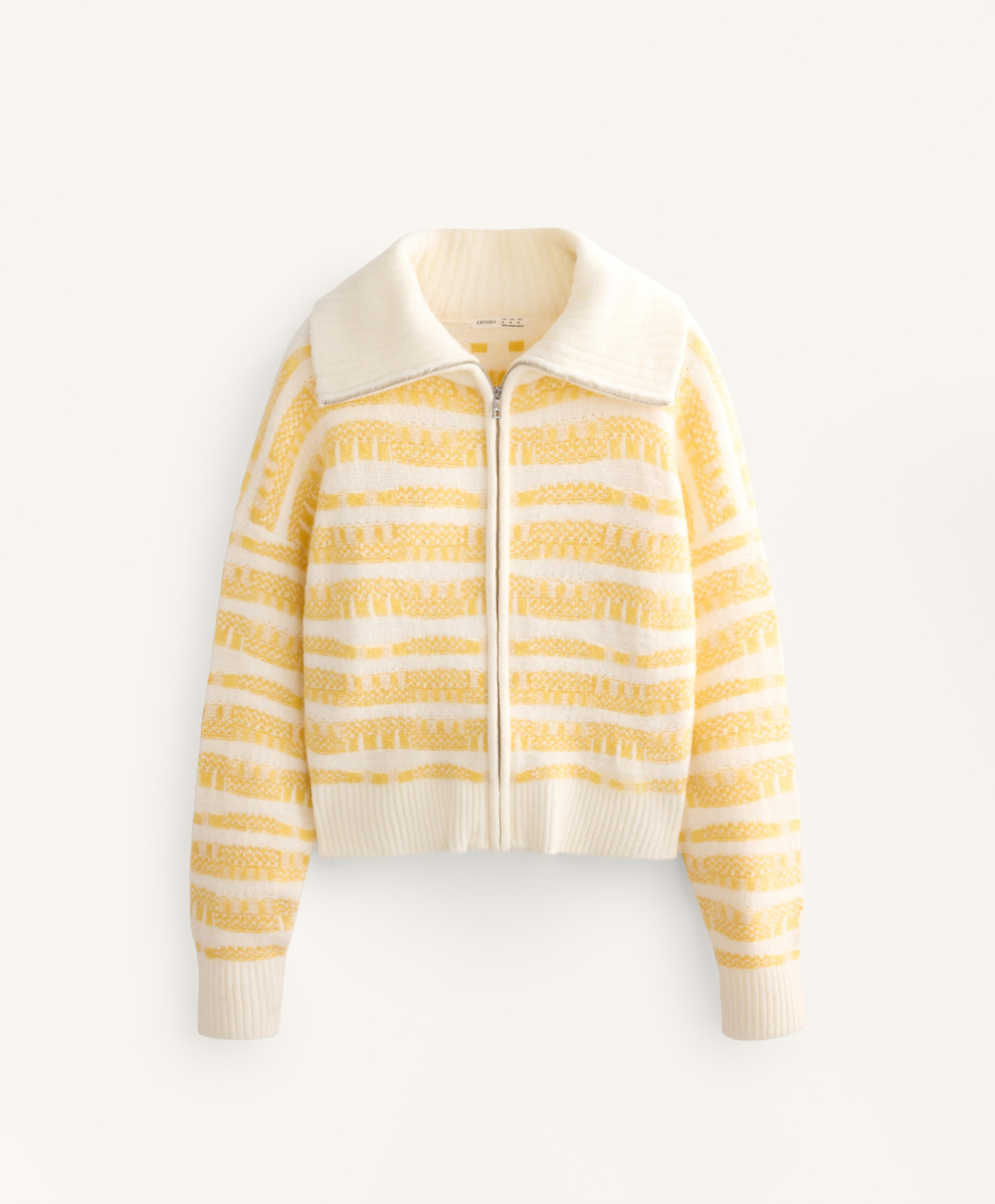 Oysho Вязаный жакет в полоску с жаккардовым узором, желтый