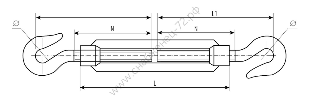 ЗУБР DIN 1480 М10, кованая натяжная муфта, талреп крюк-крюк, 6 шт, Профессионал (4-304365-10)