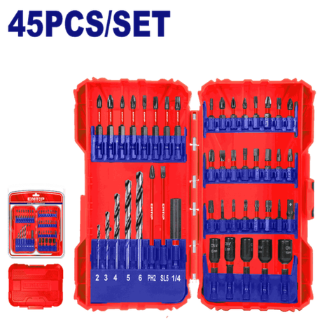 Набор EMTOP ударных бит и сверл 45шт (ESBT04501)
