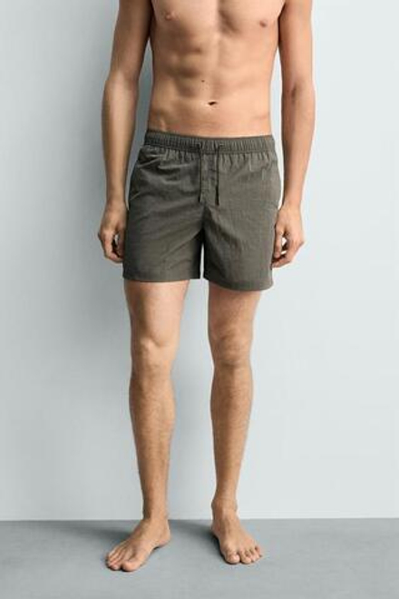 ZARA ПЛАВКИ ИЗ ЖАТОЙ ТКАНИ В МЕЛКУЮ ПОЛОСКУ, ХАКИ