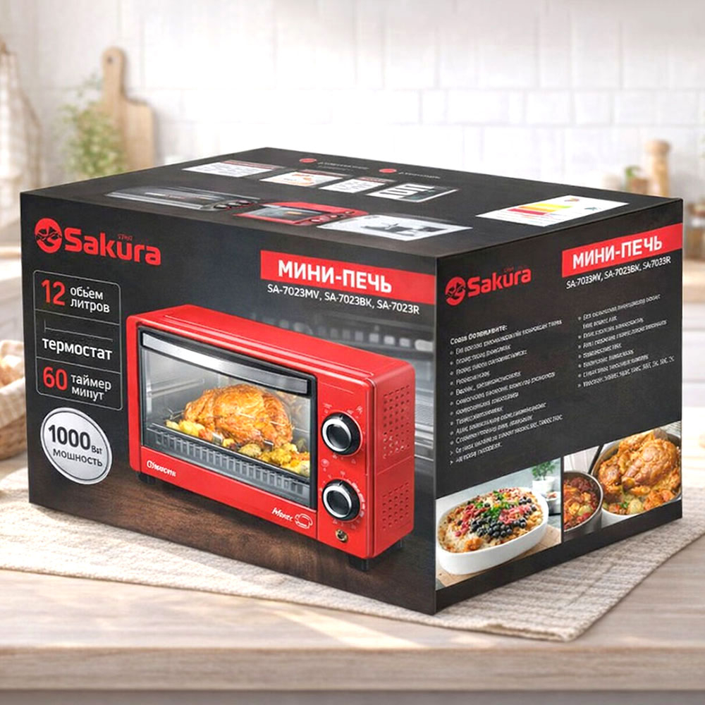 Духовка электрическая 12л 1000Вт таймер, SA-7023W