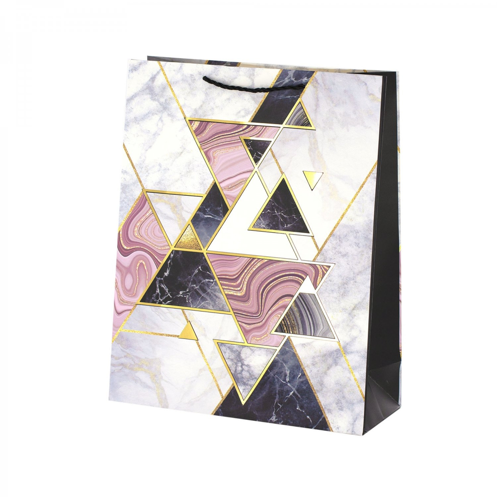 Пакет подарочный бумажный Alingar, (L+) 26х32х10 см, вертикальный, "Геометрия", матов. ламинация, тиснение, ассорти