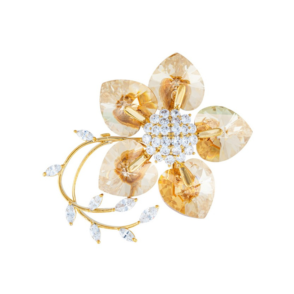 Брошь Fiore Luna Цветок Swarovski crystal + Zircon XR10675F BR/G