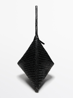 Massimo Dutti Большая плетеная сумка-саквояж из кожи наппа, черный