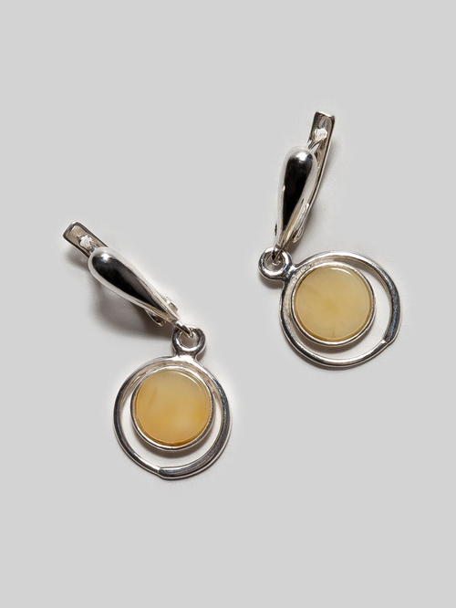 Серьги с натуральным янтарем желтый матовый