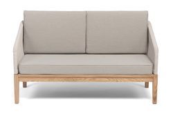 "Канны" диван 2-местный плетеный из роупа, основание дуб, роуп бежевый круглый, ткань бежевая 15052