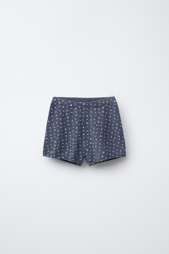 ZARA ШОРТЫ ИЗ ПЕРФОРИРОВАННОГО ТРИКОТАЖА, СИНИЙ