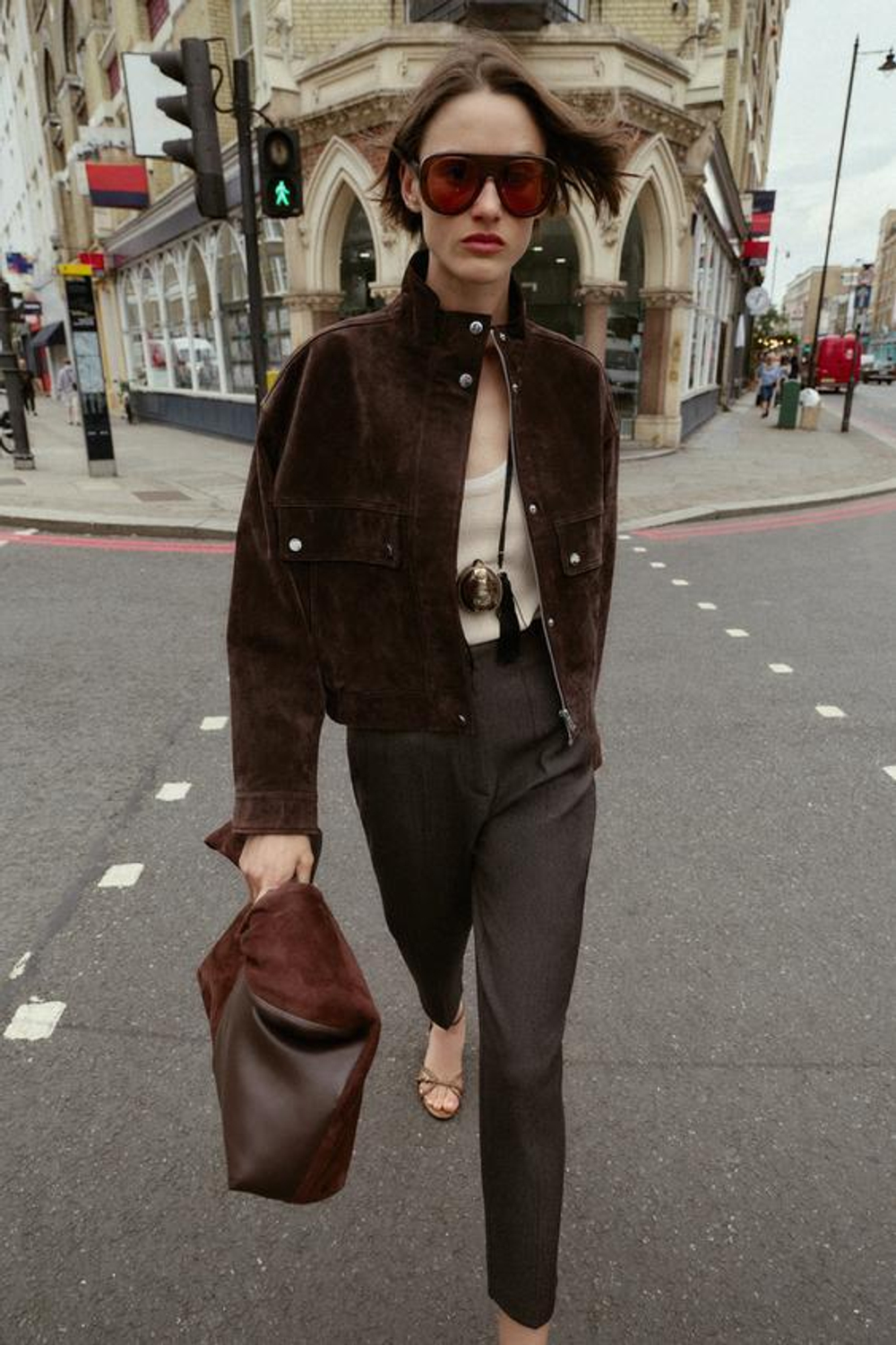 ZARA БРЮКИ С ВЫСОКОЙ ПОСАДКОЙ, КОРИЧНЕВЫЙ МЕЛАНЖ