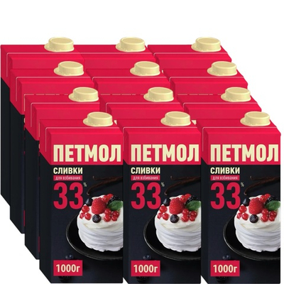 Сливки для взбивания 33%  ПЕТМОЛ 12 шт*1л