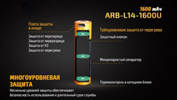 Аккумулятор 14500 Fenix ARB-L14 1600U mAh с разъемом для USB