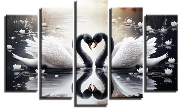 Модульная картина "Черно-белые лебеди"