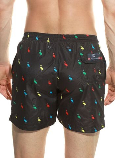 Мужские пляжные шорты с принтом в виде цветных фламинго (Размер: XL) (Цвет: черный)